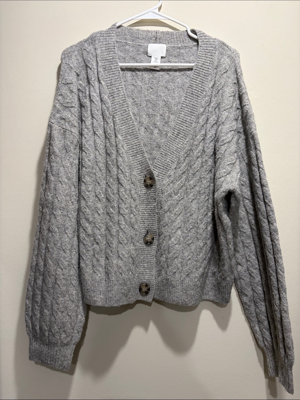 H&M Light Gray Cable Knit Button Cardigan
